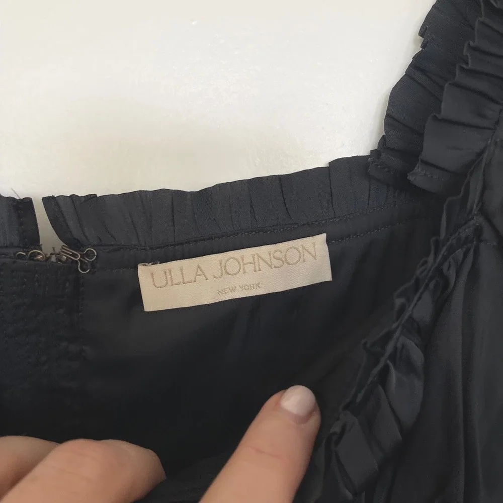 Ulla Johnson Mia Blouse Sz 0 Black Plisse Satin Bustier Puff Sleeve Pleated Sexy
